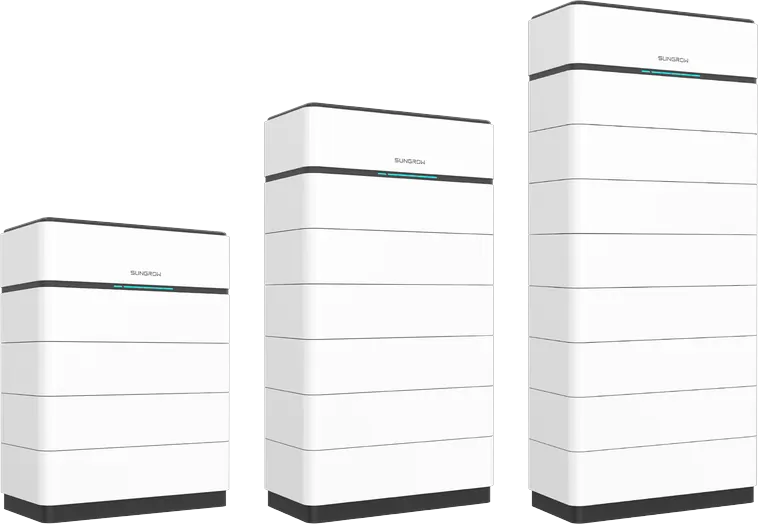 Sungrow SBH series batteries: SBH200, SBH300 and SBH400 stacks side by side